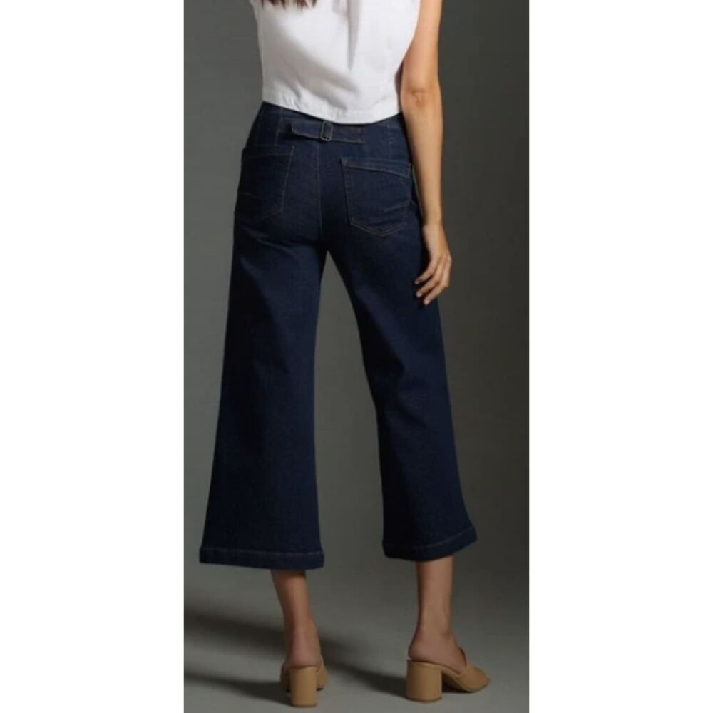 The Kit Cropped High-Rise Wide-Leg Utility Trousers by Pilcro dark Wash Size 31 - Picture 5 of 11